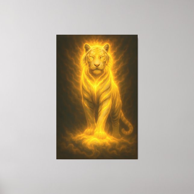 Celestial Golden White Tiger – Divine Halo Fine Ar Leinwanddruck (Vorderseite)