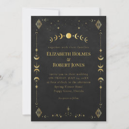 Celestial Gothic Black and Gold Wedding Invitation Einladung