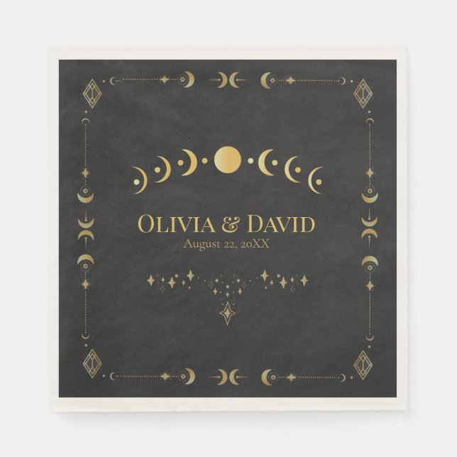 Celestial Gothic Black and Gold Wedding Napkins Serviette (Vorderseite)