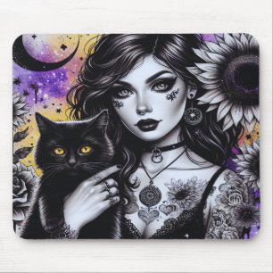 Celestial Gothic Hexe und Black Cat Mousepad