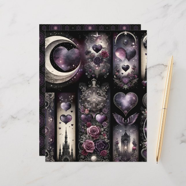 Celestial Gothic Valentines Scrapbook Paper (Vorderseite/Rückseite Beispiel)