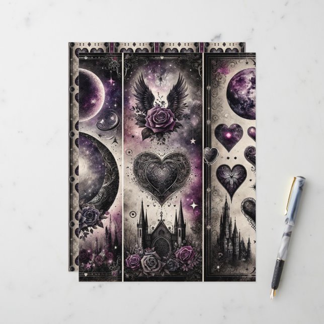 Celestial Gothic Valentines Scrapbook Paper (Vorderseite/Rückseite Beispiel)