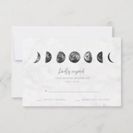 Celestial Gray Marble Moon Phases Wedding RSVP Karte