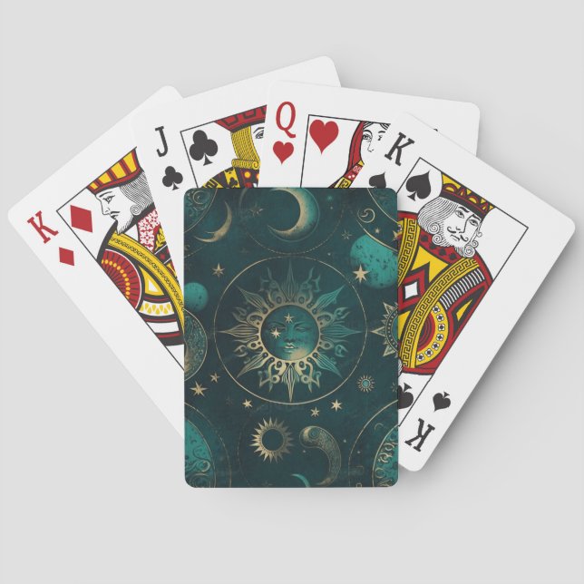 Celestial Green and Gold: Elegante Spielkarten (Rückseite)