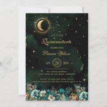 Celestial Green Gold Stars Quinceanera