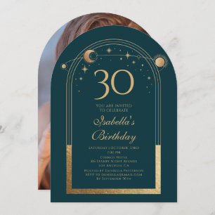 Celestial Green Gold Sun Moon Stars 30. Geburtstag Einladung