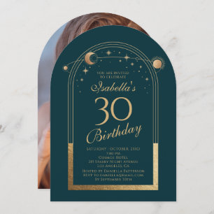 Celestial Green Gold Sun Moon Stars 30. Geburtstag Einladung