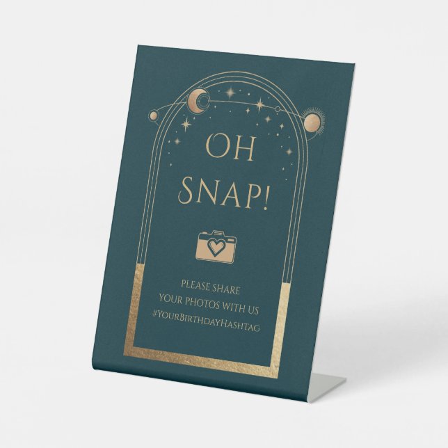 Celestial Green Gold Sun Moon Stars Oh Snap Sockelschild (Vorderseite)