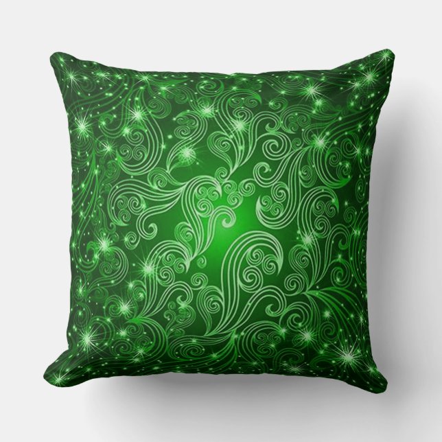 Celestial Green Wirbel & Stars Throw Kissen (Vorderseite)