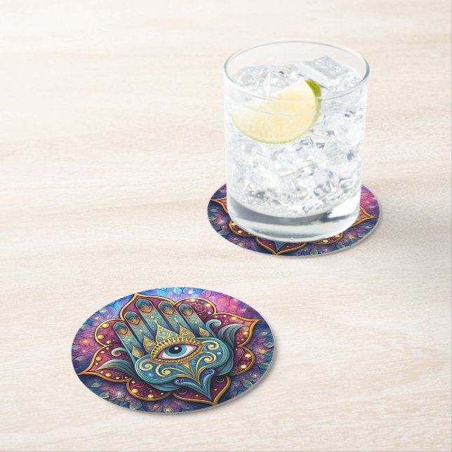 Celestial Hamsa  Runder Pappuntersetzer (Vor Ort)