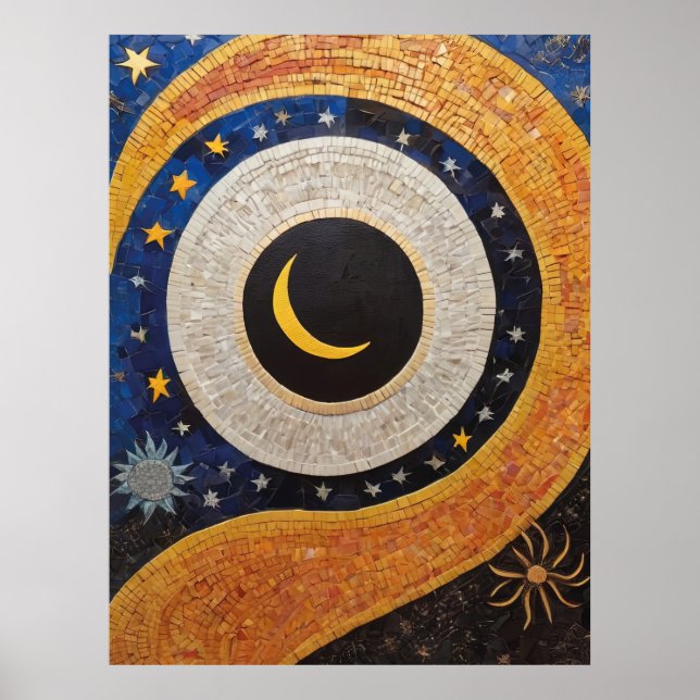 Celestial Harmony Mosaic Sun Moon Stars Poster (Vorne)