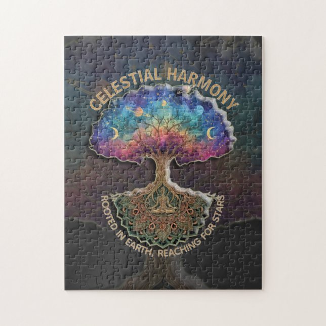 Celestial Harmony Tree - Cosmic Meditation Mandala Puzzle (Vertikal)