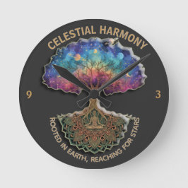 Celestial Harmony Tree - Cosmic Meditation Mandala Runde Wanduhr