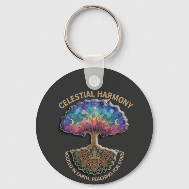 Celestial Harmony Tree - Cosmic Meditation Mandala Schlüsselanhänger (Vorderseite)