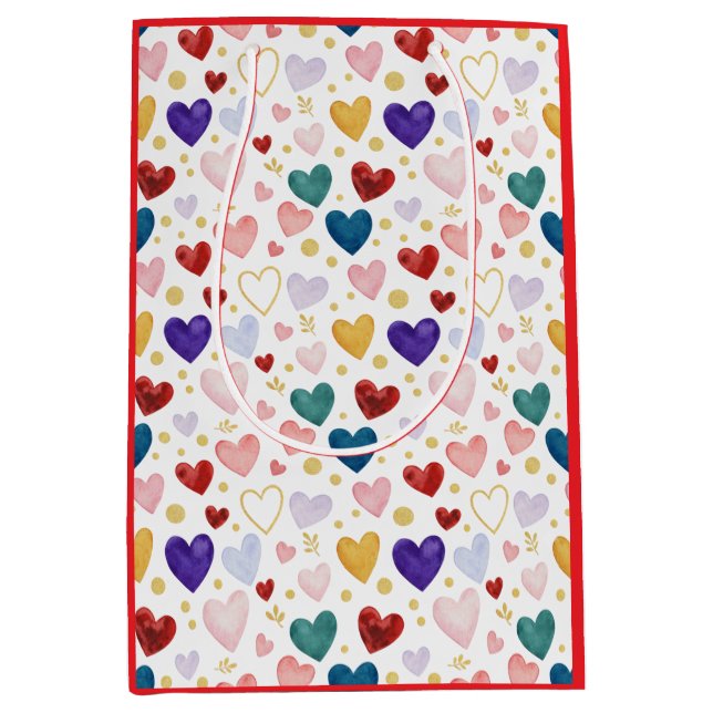 Celestial Hearts: Navy, Gold, Crimson Watercolor Mittlere Geschenktüte (Vorderseite)