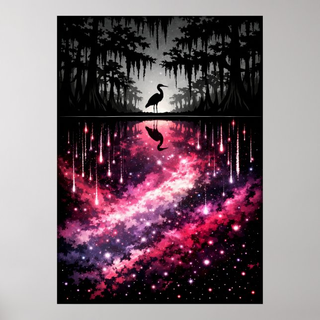 Celestial Heron Swamp Reflection Art Poster (Vorne)