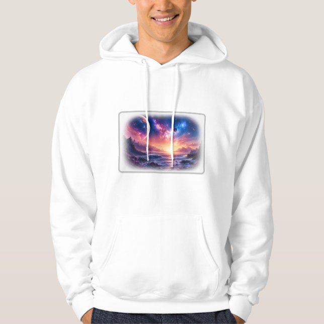 Celestial Horizon Galaxy Weißer Kapuzenpullover Hoodie (Vorderseite)