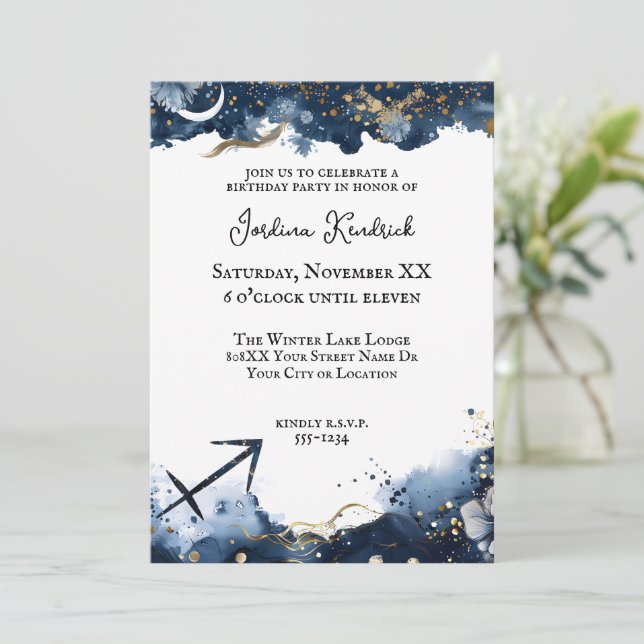 Celestial Horoscope Sagittarius Geburtstag Einladung (Stehend Vorderseite)