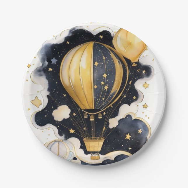 Celestial Hot Air Ballon Babydusche Pappteller (Vorderseite)