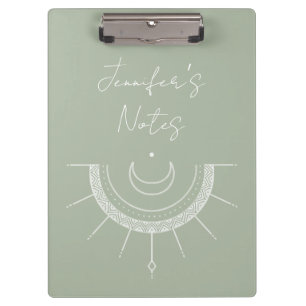Celestial Hübsch Olive Green Sun Moon Personalisie Klemmbrett