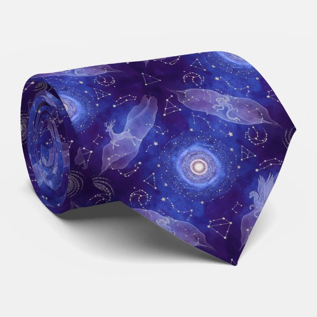 Celestial Indigo Watercolor Space Constellation Krawatte (Gerollt)