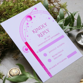 Celestial Lavender Pink Sun Moon Stars Hochzeit RSVP Karte