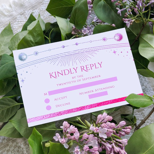 Celestial Lavender Pink Sun Moon Stars Hochzeit RSVP Karte (Von Creator hochgeladen)