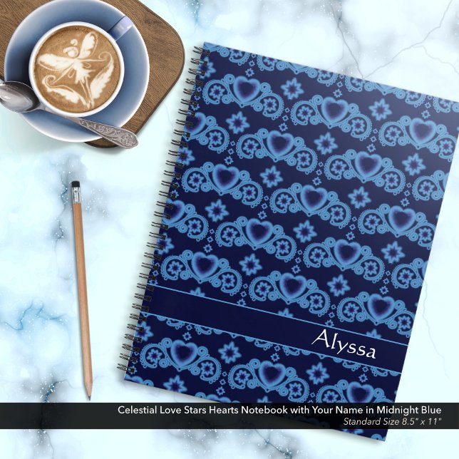 Celestial Liebe Stars Hearts Name Midnight Blue Notizbuch (Celestial Love Stars Hearts Midnight Blue Notebook Personalized with Your Name.)