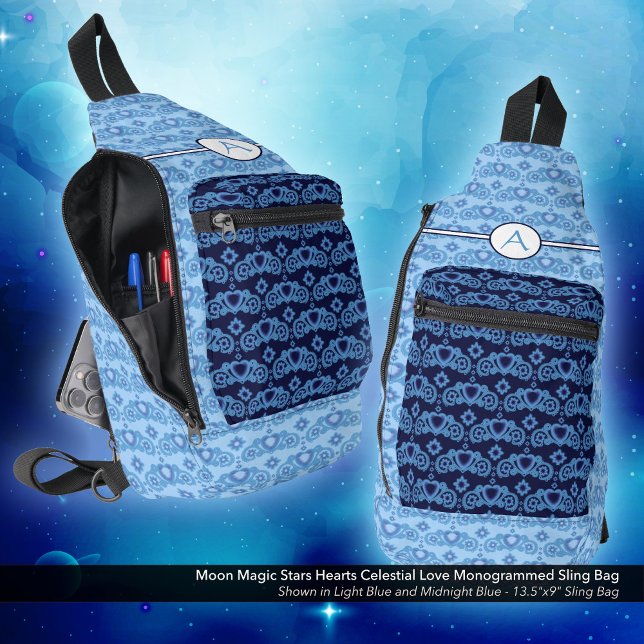 Celestial Liebe Stars Herz Muster Mit Monogramm Crossbody Bag (Moon Magic Stars Hearts Celestial Love Monogrammed Sling Bag)