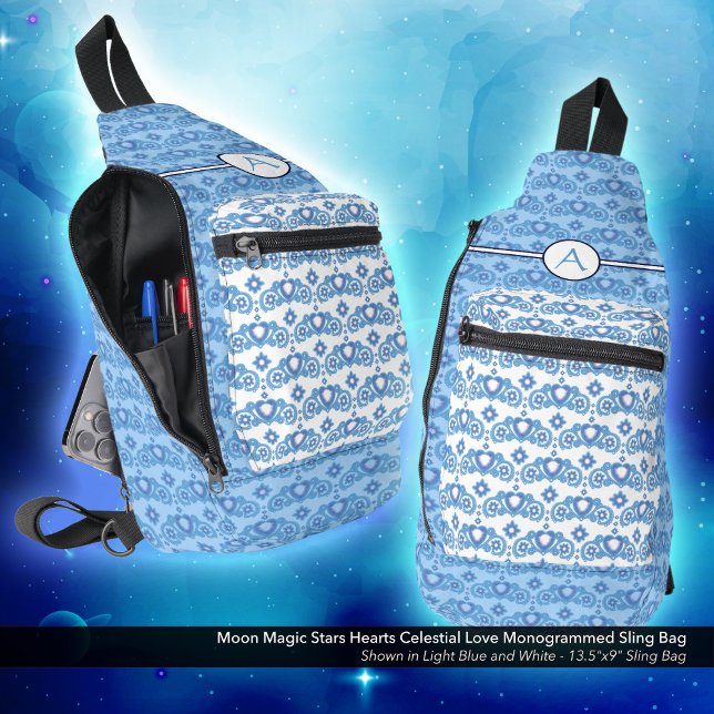 Celestial Liebe Stars Herz Muster Mit Monogramm Crossbody Bag (Moon Magic Stars Hearts Celestial Love Monogrammed Sling Bag)