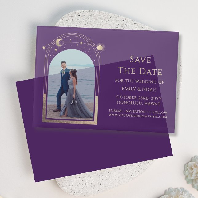 Celestial Lila Gold Foto Wedding Save the Date (Von Creator hochgeladen)
