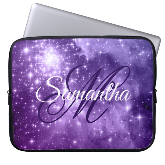 Celestial Lila Starry Sparkle Extravagant Monogram Laptopschutzhülle (Vorderseite)