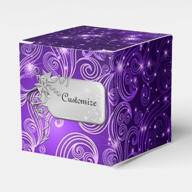 Celestial Lila Wirbel & Stars Cube Favor Box Geschenkschachtel (Vorderseite)