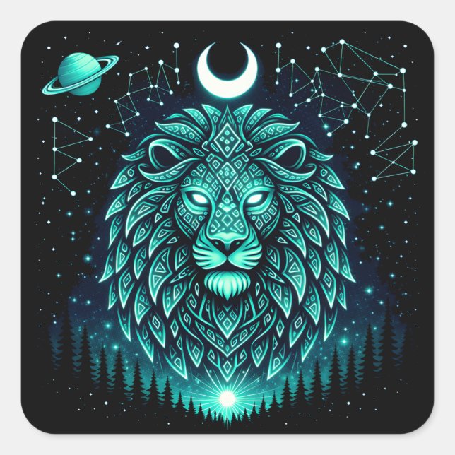 Celestial Lion – Cosmic King Wildlife Galaxy Quadratischer Aufkleber (Vorderseite)