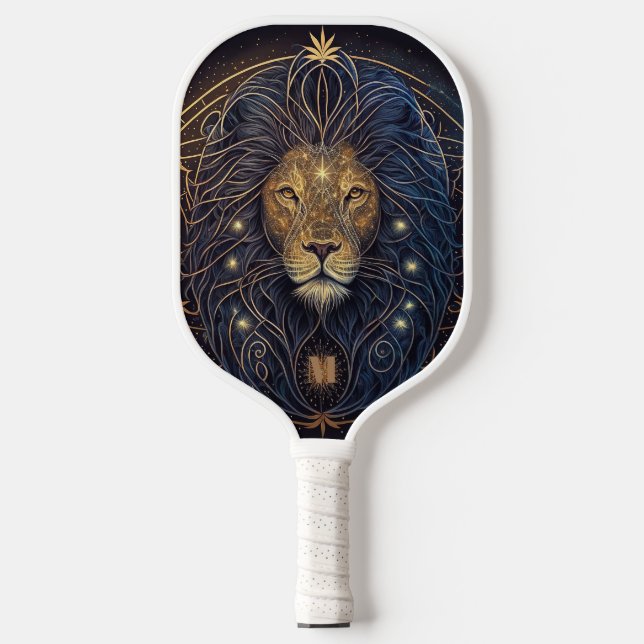 Celestial Lion Head Modern Monogram Pickleball Schläger (Vorderseite)
