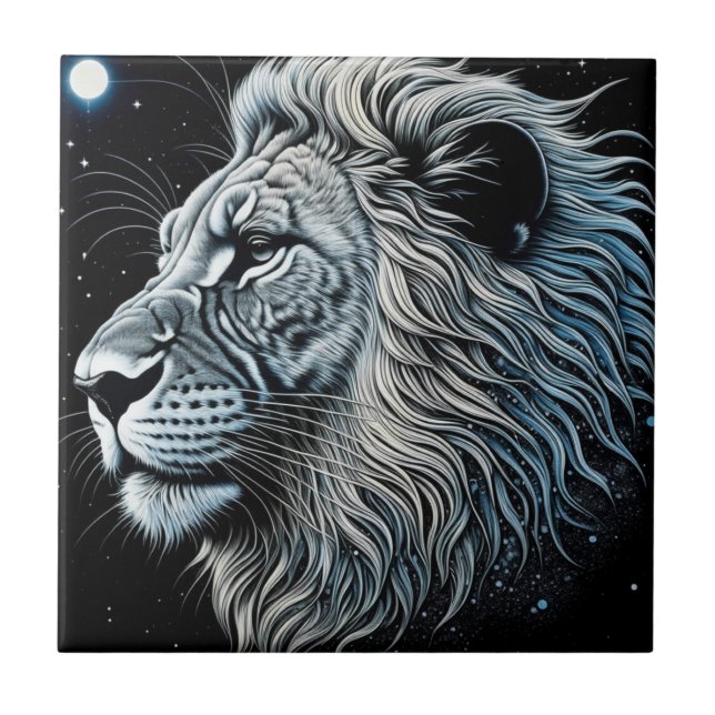 Celestial Lion Night Sky Ai Art Fliese (Vorderseite)