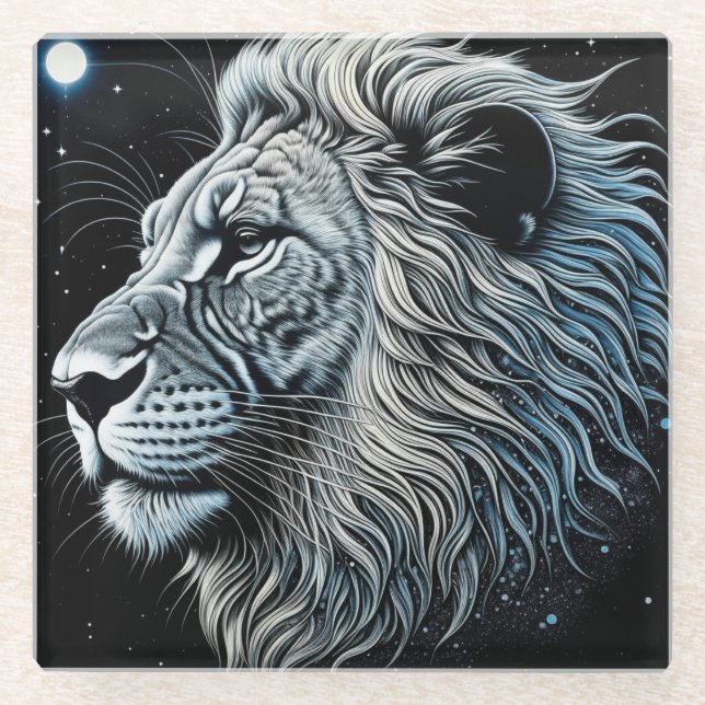 Celestial Lion Night Sky Ai Art Glasuntersetzer (Vorderseite)