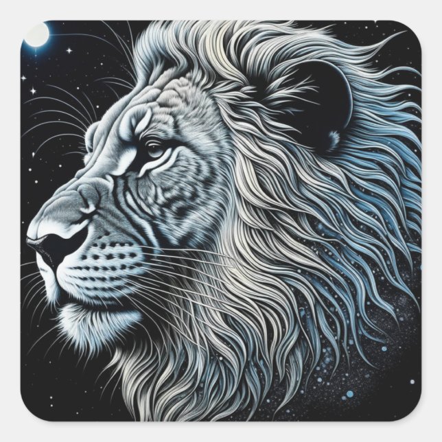 Celestial Lion Night Sky Ai Art Quadratischer Aufkleber (Vorderseite)