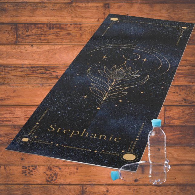 Celestial Lotus Monogram Gold Glitzer Navy Elegant Yogamatte (Celestial Lotus Yoga Mat)