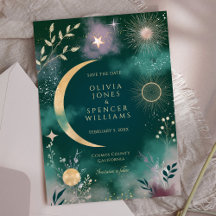 Celestial Magic Moon & Stars Emerald Save the Date