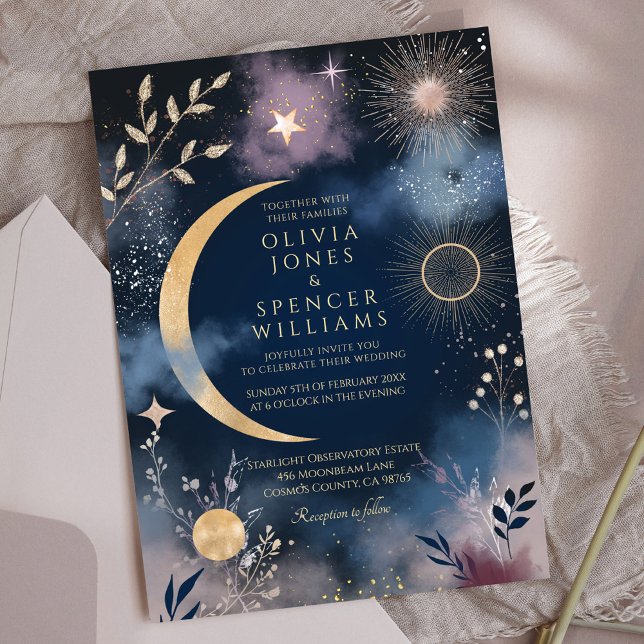Celestial Magic Moon & Stars Hochzeit Einladung (Von Creator hochgeladen)