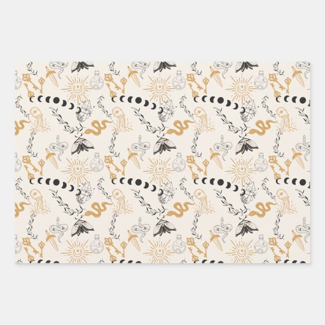 Celestial Magic Witchy Gold Grau & Blue Geschenkpapier Set (Vorderseite)