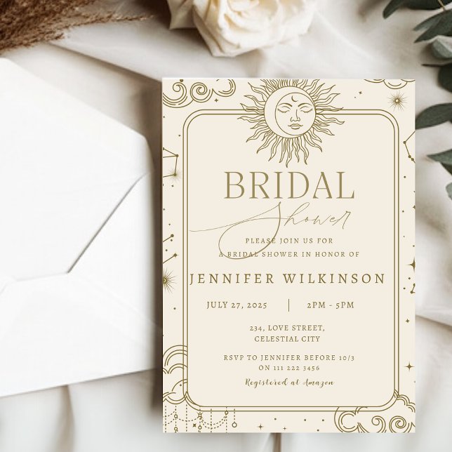 Celestial Magical Mystical Moon Star Brautparty Einladung (Celestial Magical Mystical Moon Star Bridal Shower Invitation)