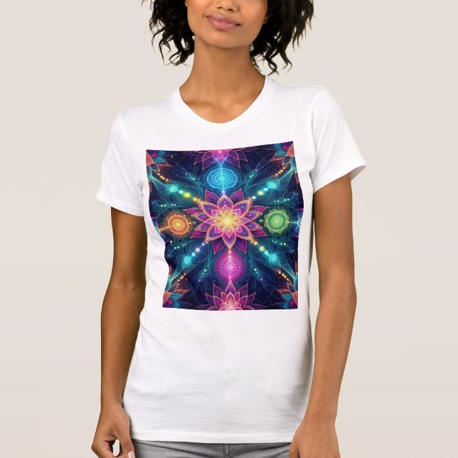 Celestial Mandala Bloom — Psychedelic Lotus T-Shirt (Vorderseite)