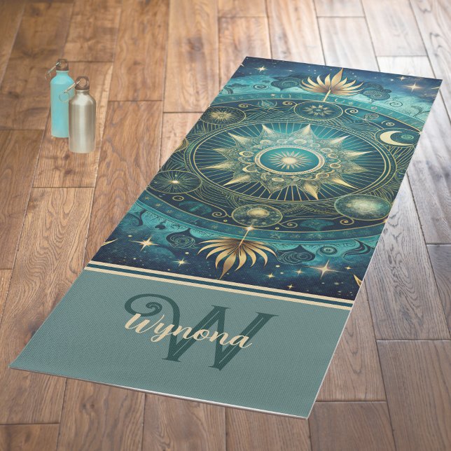 Celestial Mandala Moon Galaxy Aquamarin Gold Monog Yogamatte (Von Creator hochgeladen)