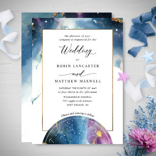 Celestial Map Aquamarin Blue Lila Watercolor Weddi Einladung