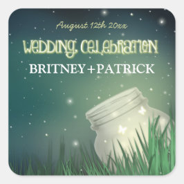 Celestial Mason Jar Firefly Gastgeschenke Hochzeit Quadratischer Aufkleber