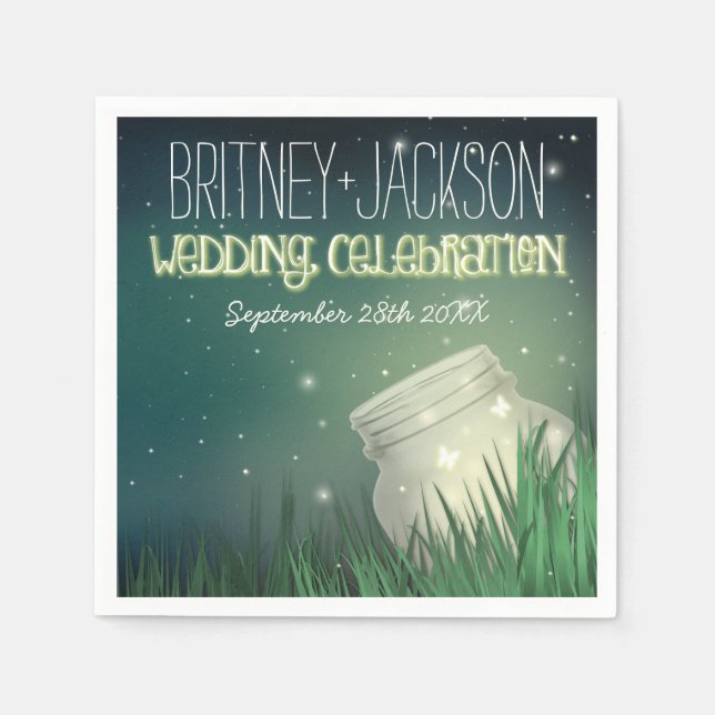 Celestial Mason Jar Firefly Wedding Napkins Serviette (Vorderseite)