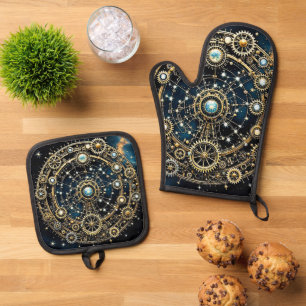 Celestial Mechanism Kosmische Kunst Ofenhandschuh & Topflappen-Set