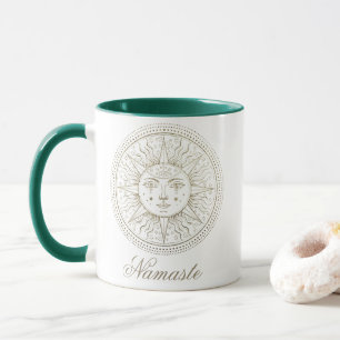Celestial Medallion   Boho Zodiac Sun Face Mandala Tasse